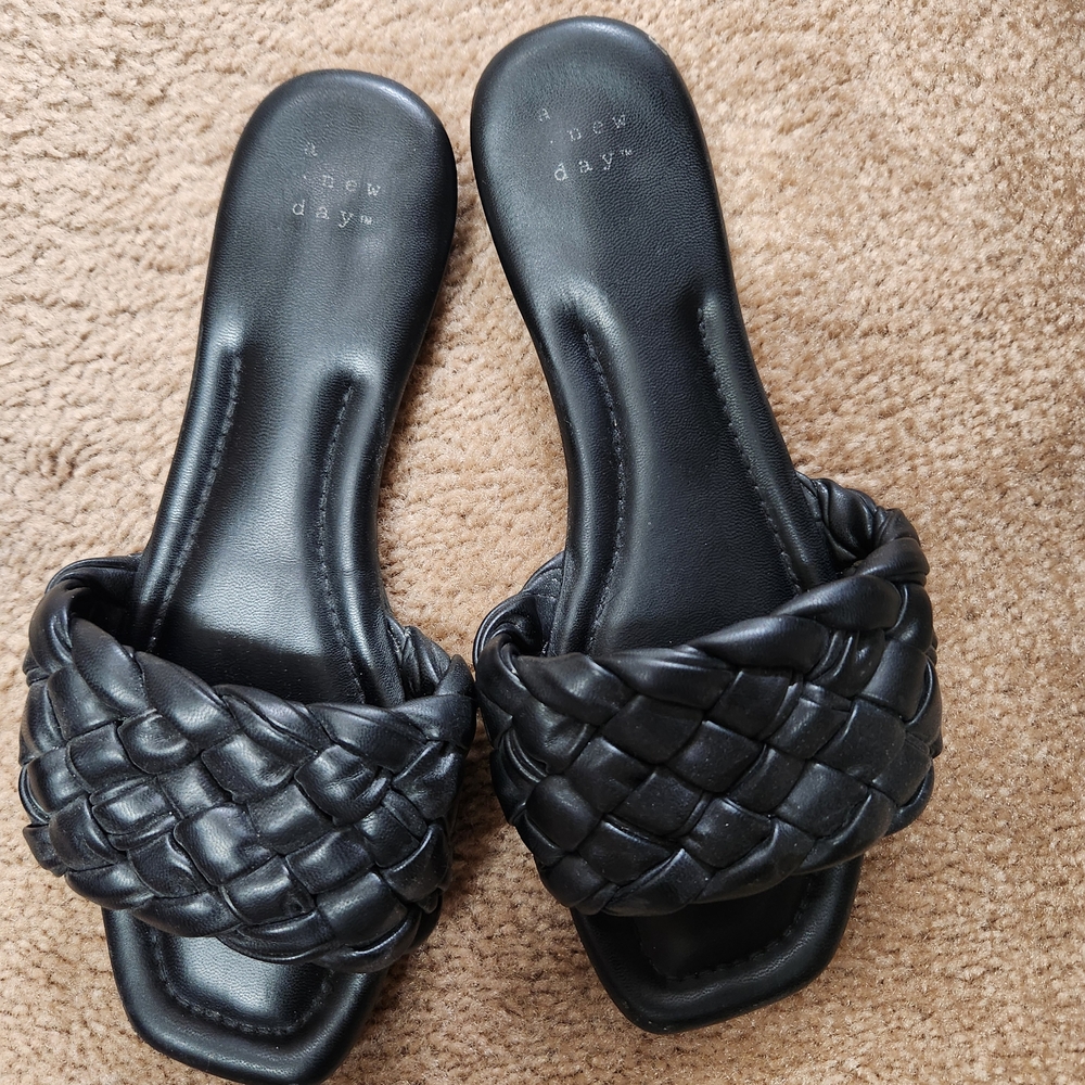a new day Black Braided Slide Sandals with Padded Footbed